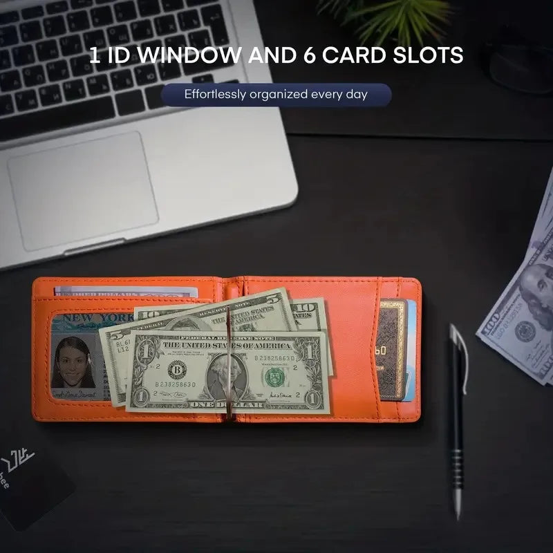 M&T Wear - Slim RFID Leather Money Clip Wallet for Men