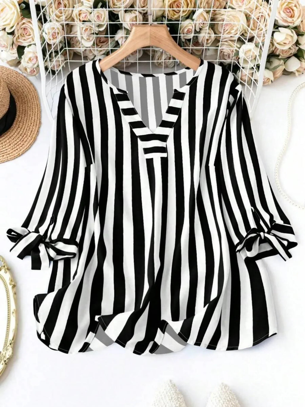 Plus Size V-Neck Chiffon Plaid Jumper
