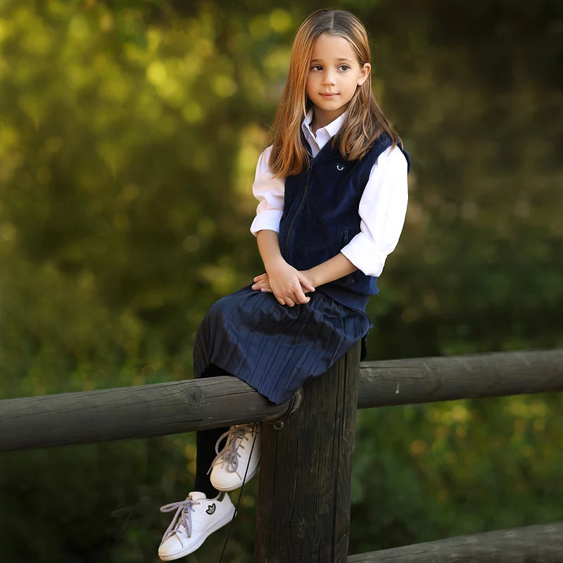 M&T Wear - Girl school vest navy velour lining hooded