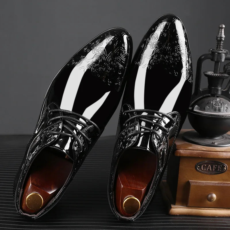 M&T Wear - Men's Black Patent Leather Brogue Dress Shoes