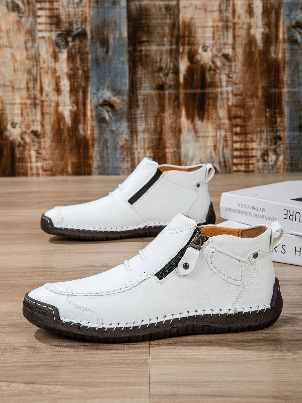 M&T Wear - New Casual Shoes for Men White Luxury Round Toe Men Ankle Boots Light Slip on Walking Shoes Outdoor Comfor Men High Top Sneakers - M&T Wear