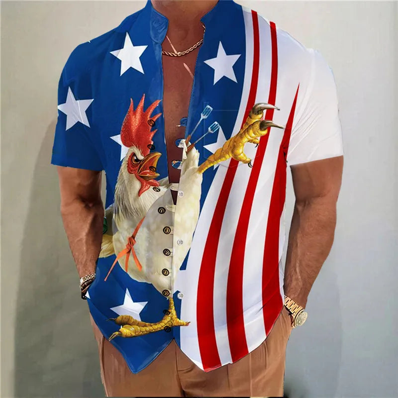 M&T Wear - Men Shirts New Print Button Shirt Fashion Stand Collar Loose Fitting Men's Shirts Casual Streetwear Comfortable - M&T Wear