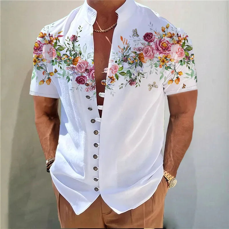 M&T Wear - Men Shirts New Print Button Shirt Fashion Stand Collar Loose Fitting Men's Shirts Casual Streetwear Comfortable - M&T Wear