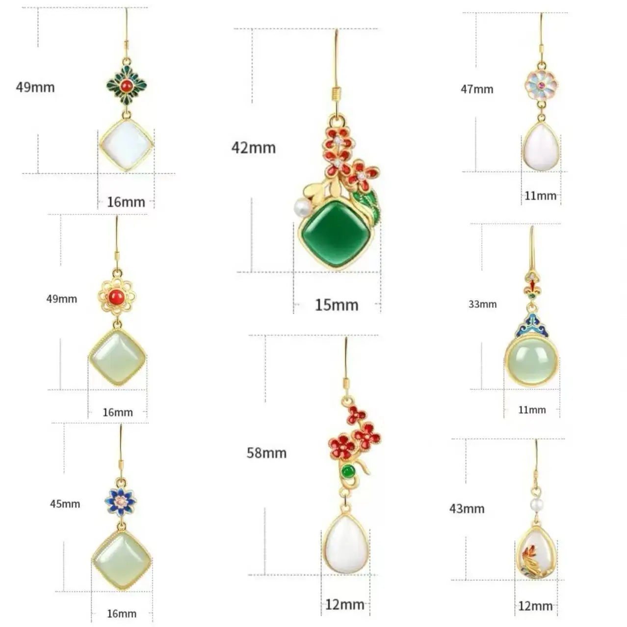 M&T Wear - Vintage Gilded Enamel Water-Drop Jade Earrings