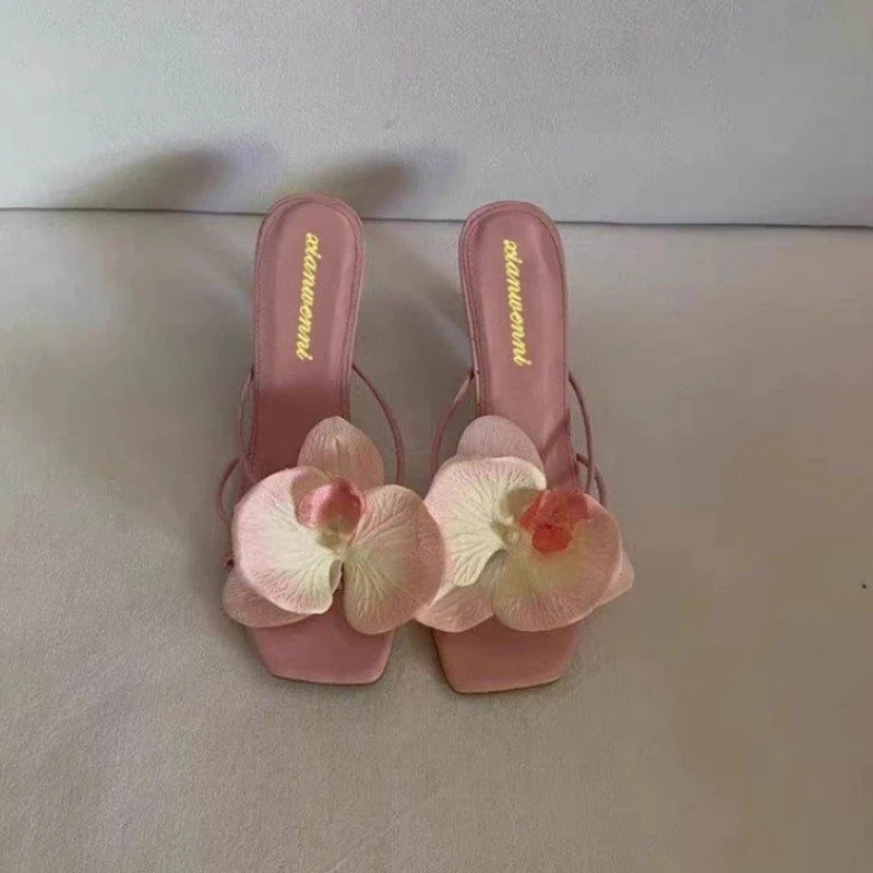 M&T Wear - Elegant Floral Square Toe Slingback Pumps