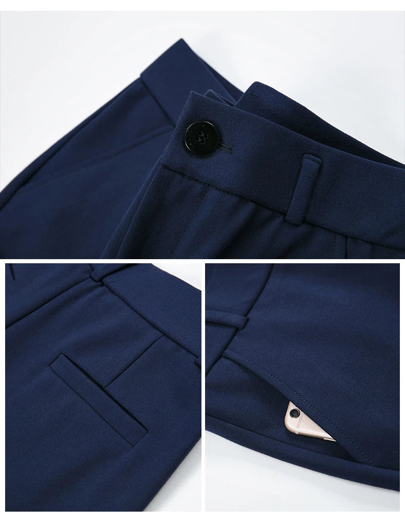 High-Waist Stretch Straight-Leg Casual Trousers