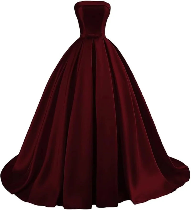 Customized Strapless Satin A-Line Gown