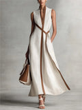 Contrast Color Sleeveless Elegant Slim-Fit Long Dress