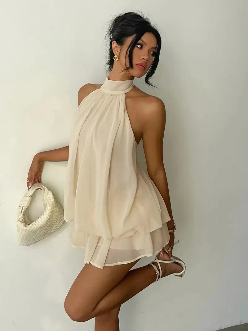 Women's Halter Neck Backless Tie-Front Dress