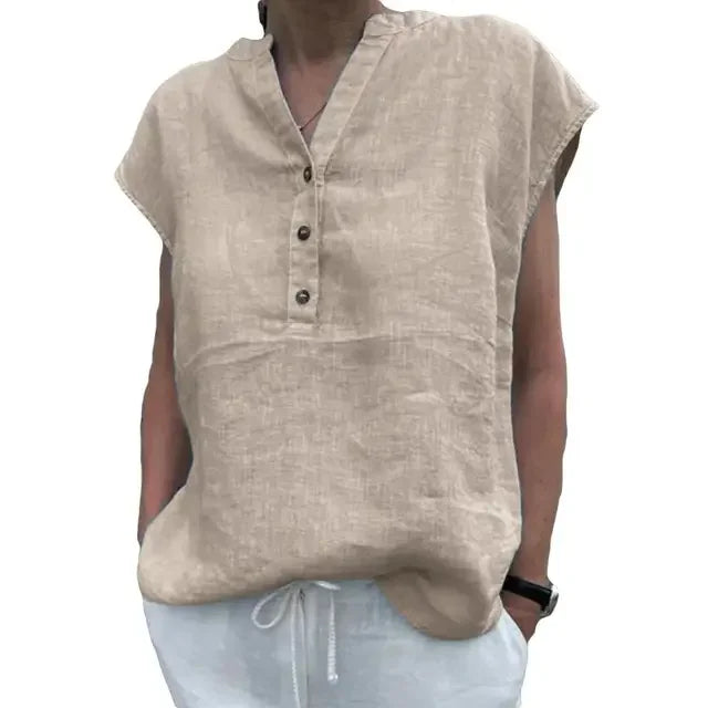 M&T Wear - Women's Cotton Linen V-Neck Summer Blouse