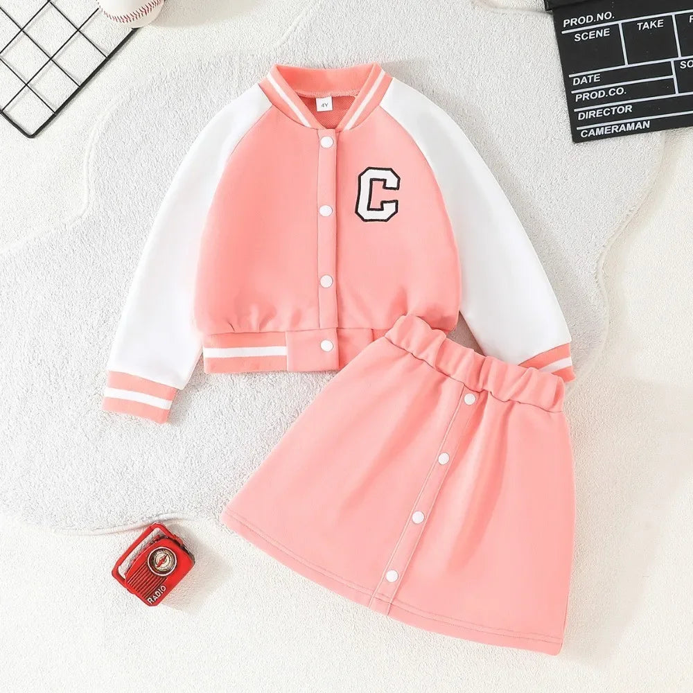M&T Wear - Kid Girl 4-8 Years old Long Sleeve Coat and Skirt Sports Suit Outfit Toddler Infant Clothing Set Kids Wear Ootd For Baby Girl - M&T Wear