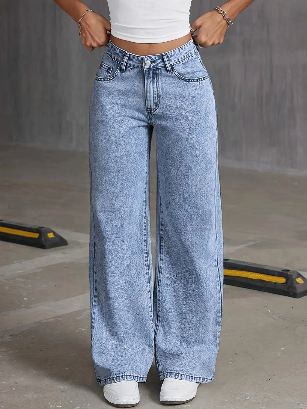 Bow-Embroidered Wide-Leg Denim Trousers