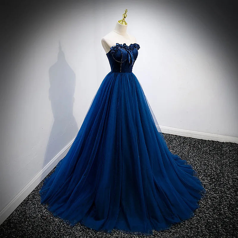 Dark Blue Strapless "Conductor" Evening Gown