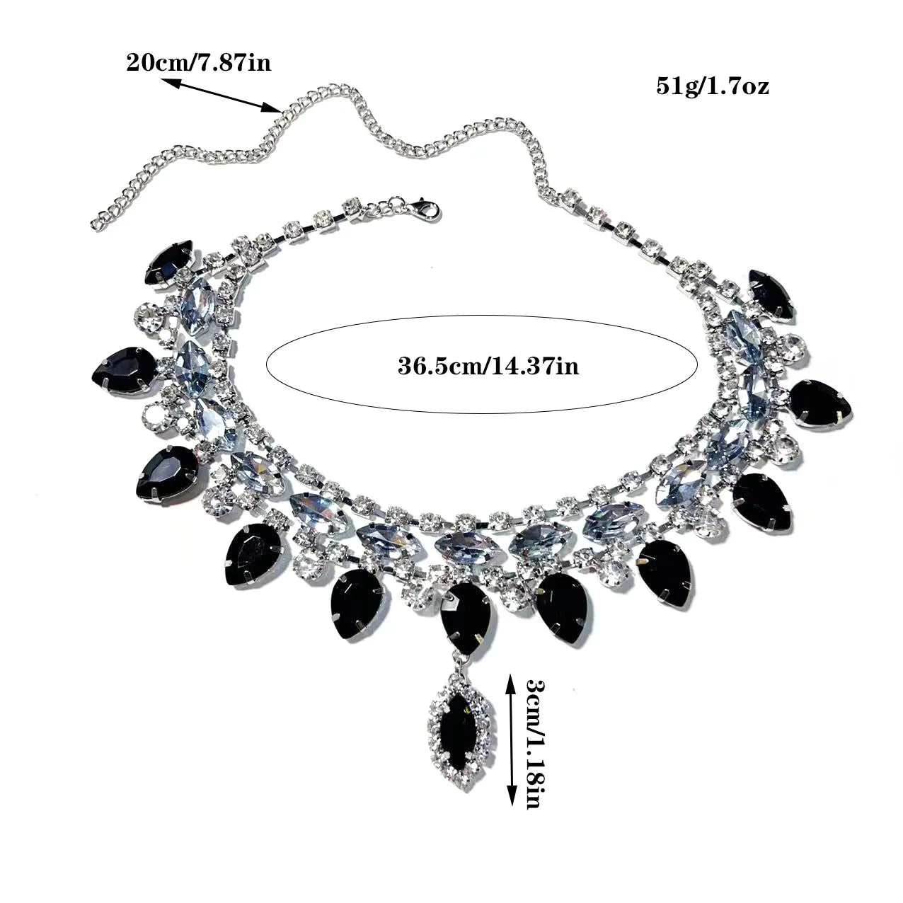 M&T Wear - Black Water Droplet Rhinestone Choker Necklace