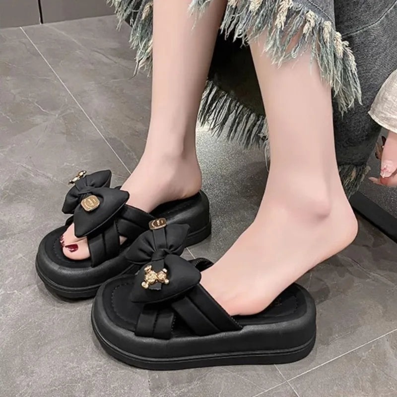 M&T Wear - Women's Thick Sole Designer Bow Slides