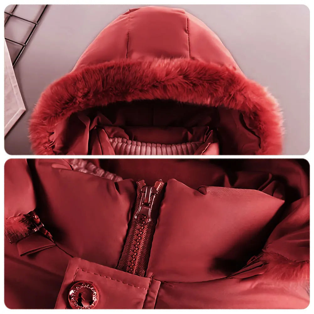 M&T Wear - Children's Winter Jacket Thick Warm Fur Collar Hood Beads Elastic Waist Teens Girls Down Coat,Fashion Windproof Kids Overcoat - M&T Wear