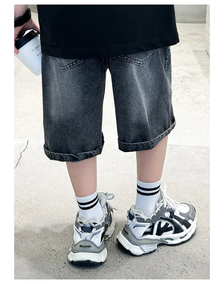 M&T Wear - Boys’ Black Ripped Loose Fit Denim Shorts