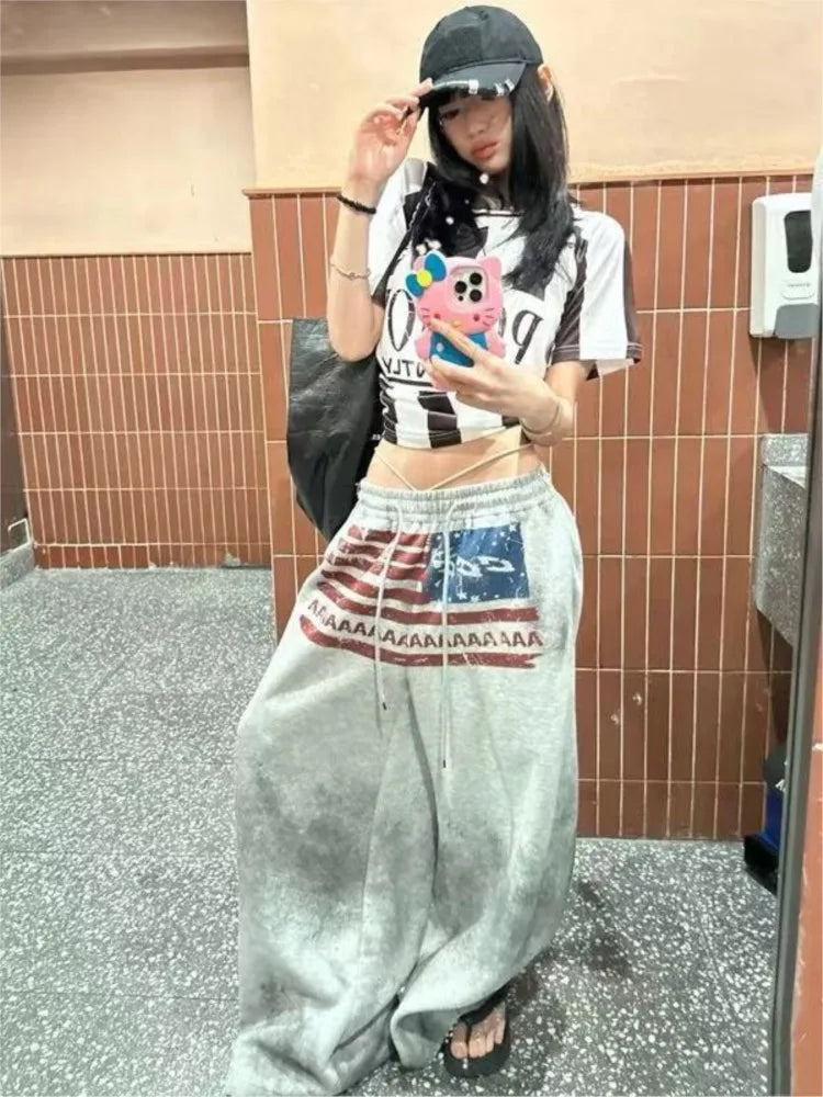 Y2K Goth Print Hip-Hop Wide-Leg Sweatpants