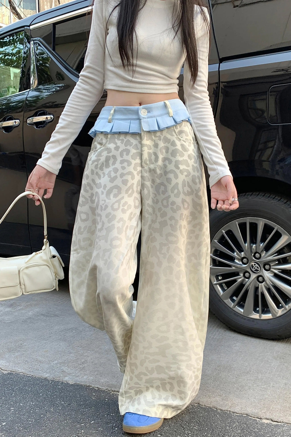 Beige Leopard Print Y2K Baggy Jeans