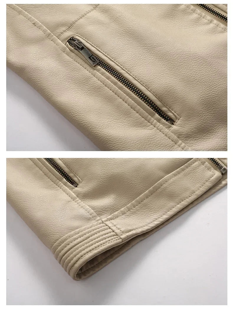 M&T Wear - Faux Leather Jacket Men Fashion Men's Hooded Jackets Autumn Winter Military Style Outwear Zipper Pockets Coat Detachable Hat - M&T Wear