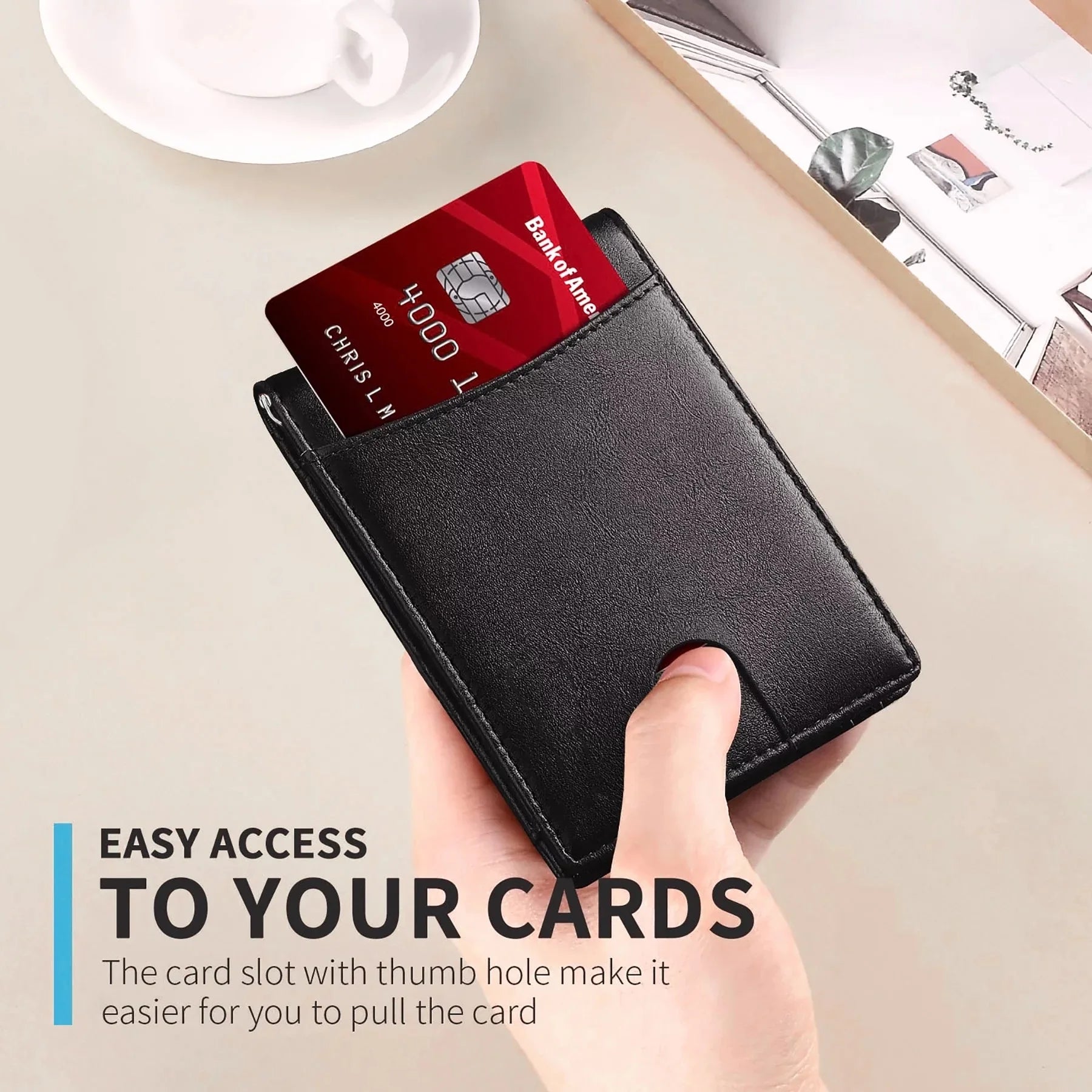 M&T Wear - Slim RFID Leather Money Clip Wallet for Men