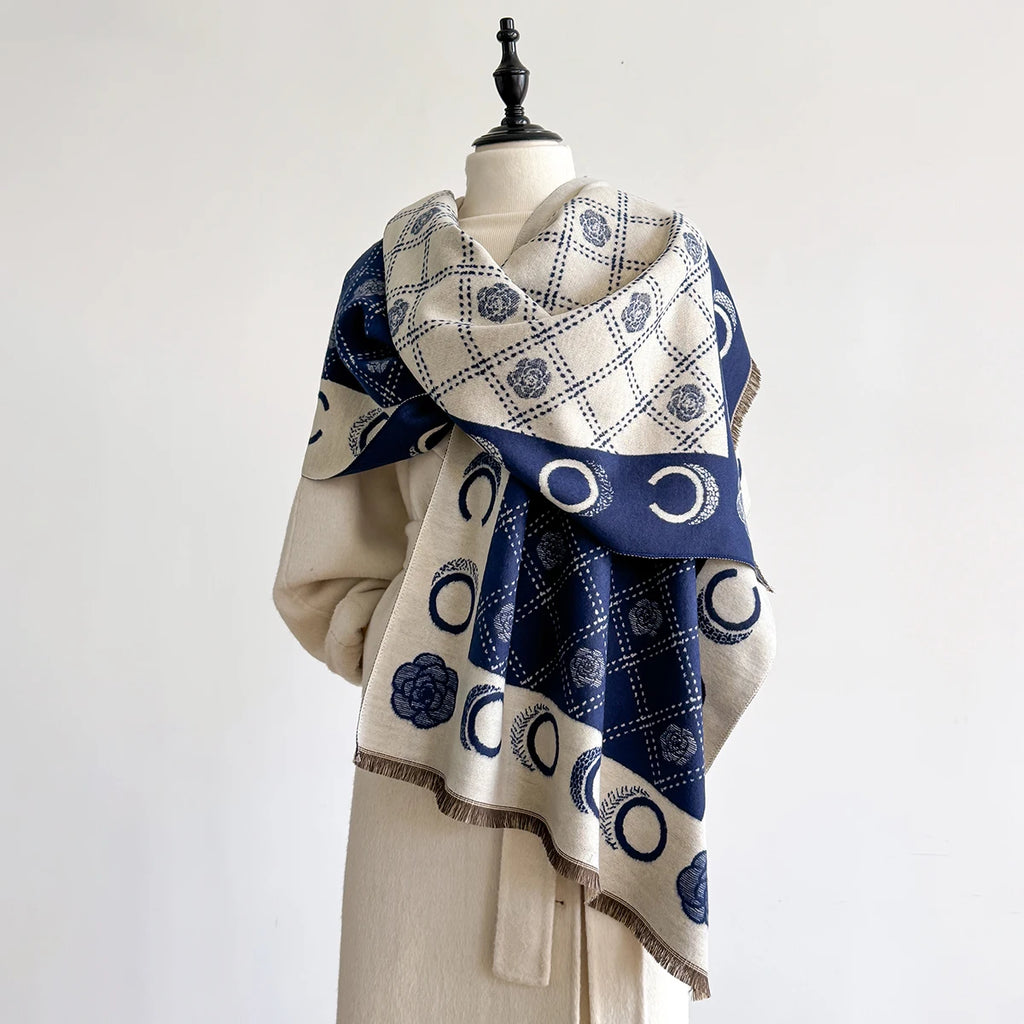 M&T Wear - Luxury Designer Brand Winter Blanket Scarf Shawls for Women Warm Pashmina Cashmere Exquisite Floral Print Large Wrap Long Foular - M&T Wear