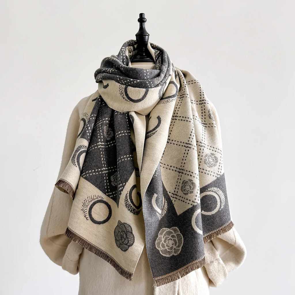 M&T Wear - Luxury Designer Brand Winter Blanket Scarf Shawls for Women Warm Pashmina Cashmere Exquisite Floral Print Large Wrap Long Foular - M&T Wear