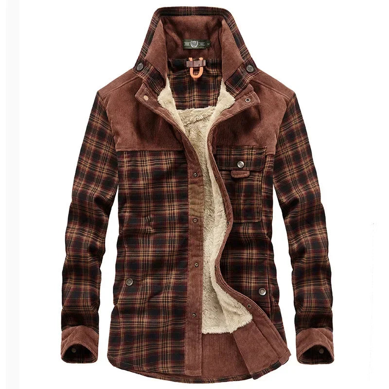 M&T Wear - Men's Windproof Plaid Fleece Shirt Jacket