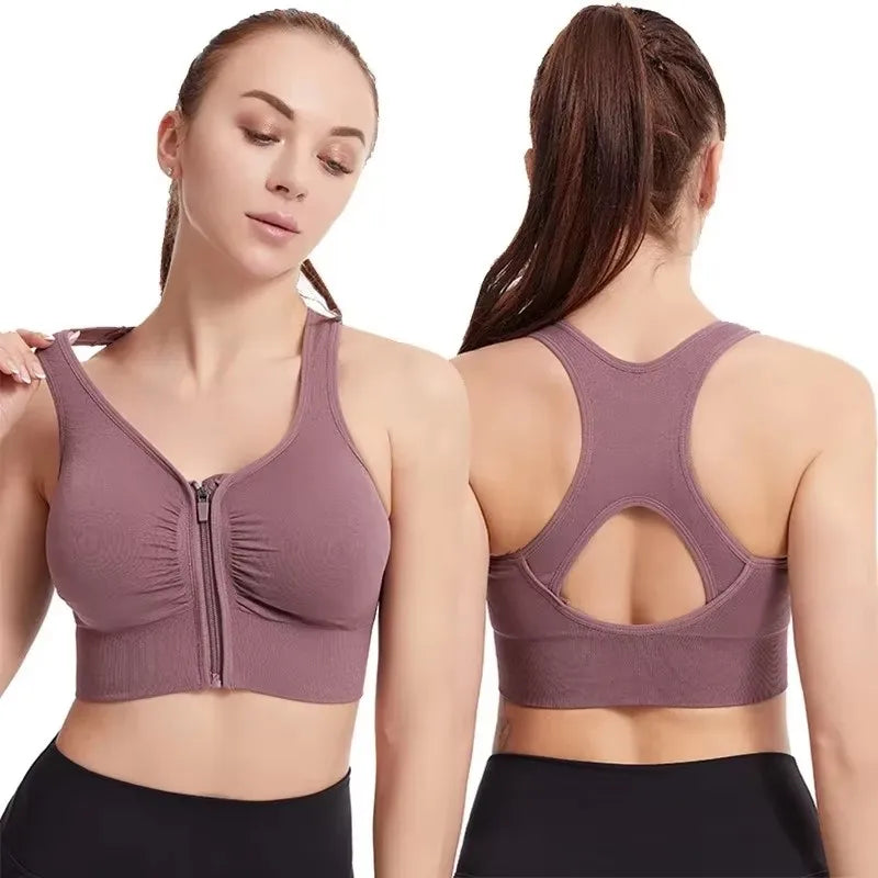 M&T Wear - Women's sports bra fitness top front zipper design sports vest fashionable bra yoga gym sports bra - M&T Wear