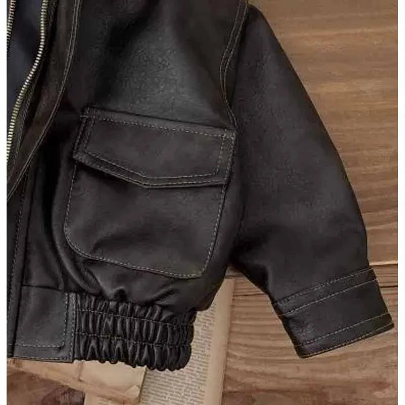 M&T Wear - Children's PU Leather Jacket Boys Fashion Coat Girls Classic Retro Outerwear Autumn Kids New Street Fashionable  Casual Tops - M&T Wear