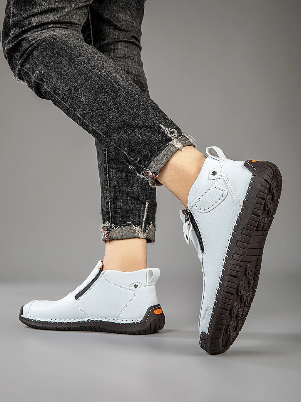 M&T Wear - New Casual Shoes for Men White Luxury Round Toe Men Ankle Boots Light Slip on Walking Shoes Outdoor Comfor Men High Top Sneakers - M&T Wear