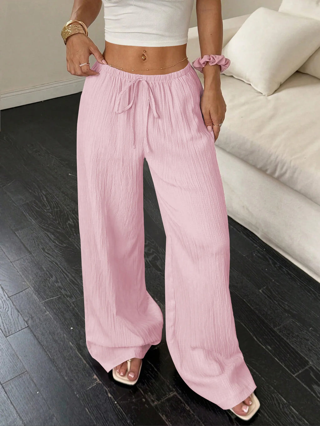 Bohemian High-Waist Pleated Wide-Leg Pants