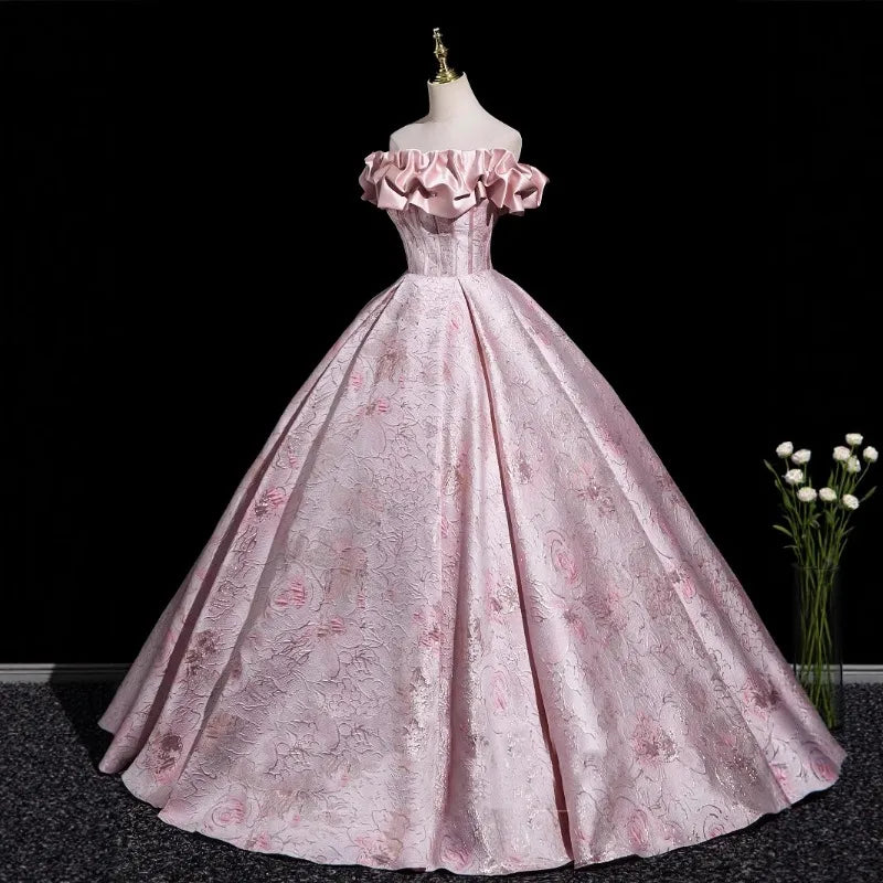 Embroidered One-Shoulder Graduation & Host Gown