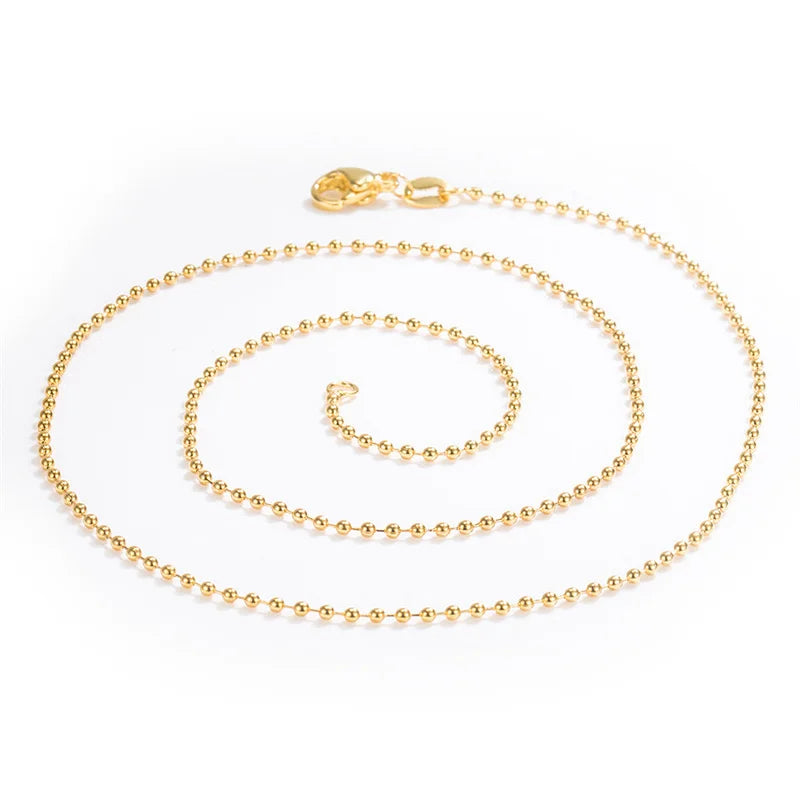 M&T Wear – 18K Gold Light Bead Necklace with Sterling Silver Chain