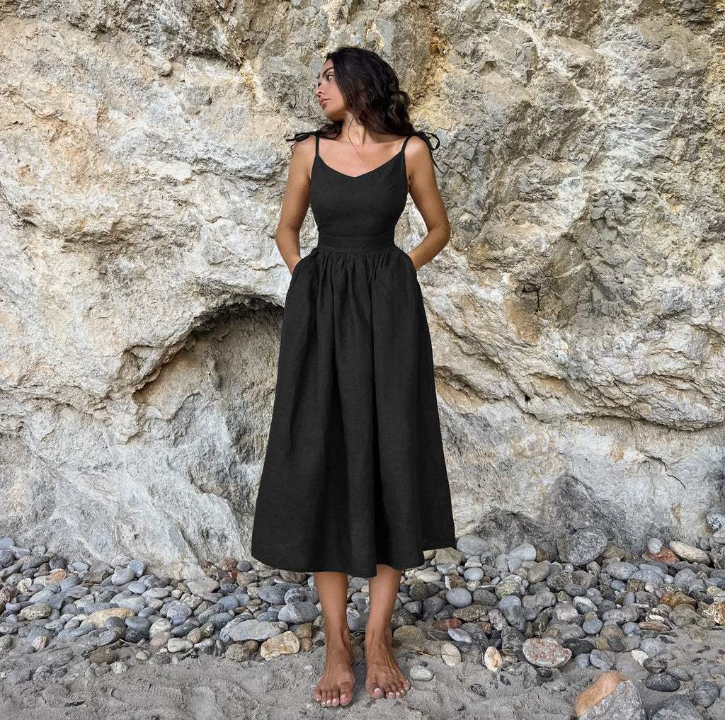 Elegant Backless A-Line Linen-Look Dress
