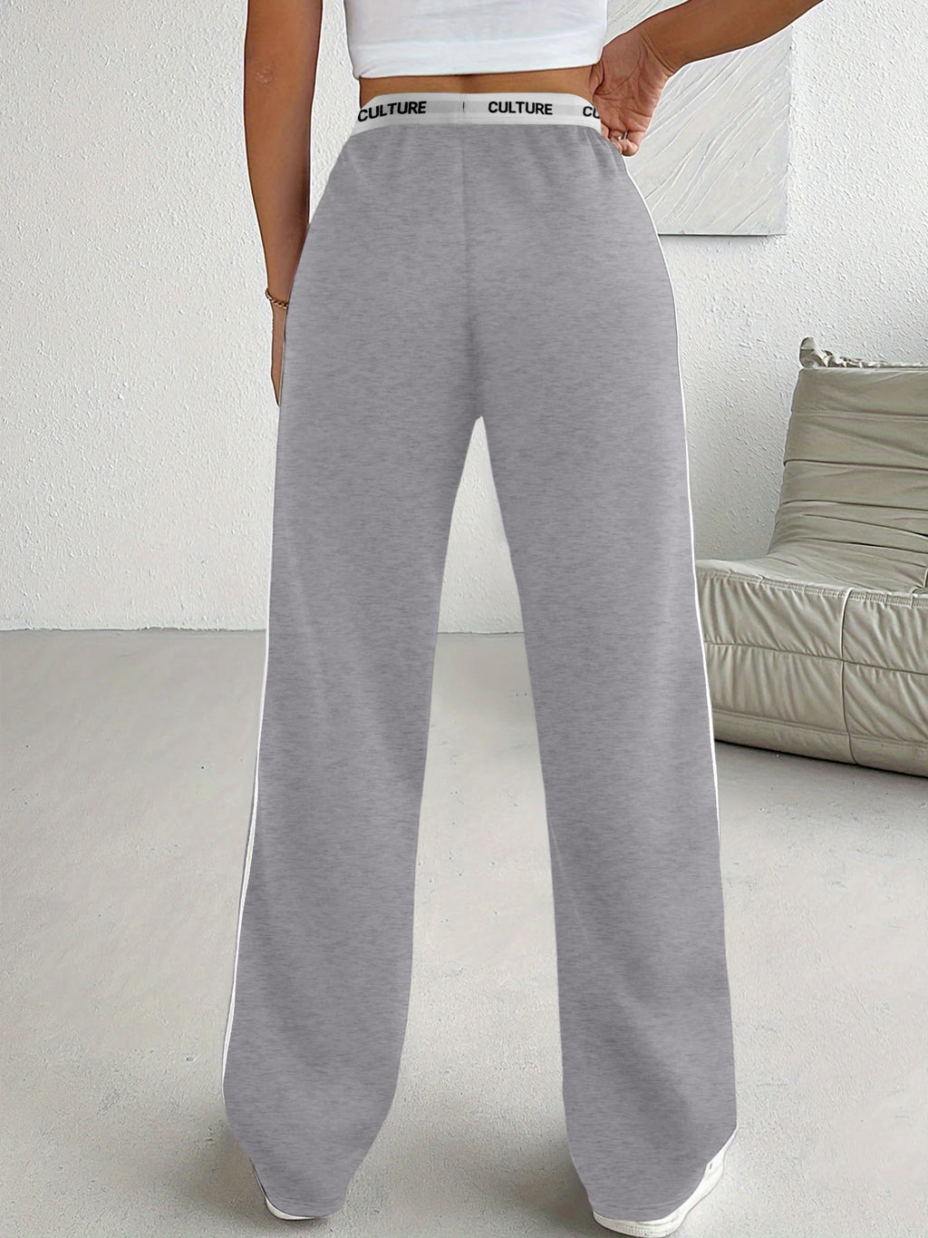 Side Stripe "CULTURE" Wide-Leg Sweatpants