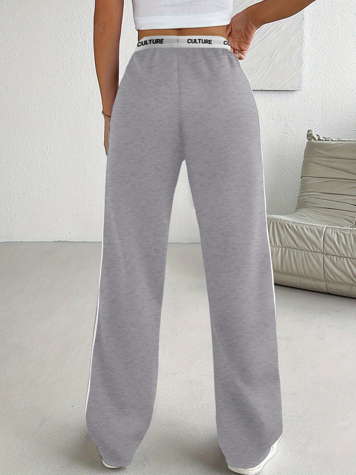 Side Stripe "CULTURE" Wide-Leg Sweatpants
