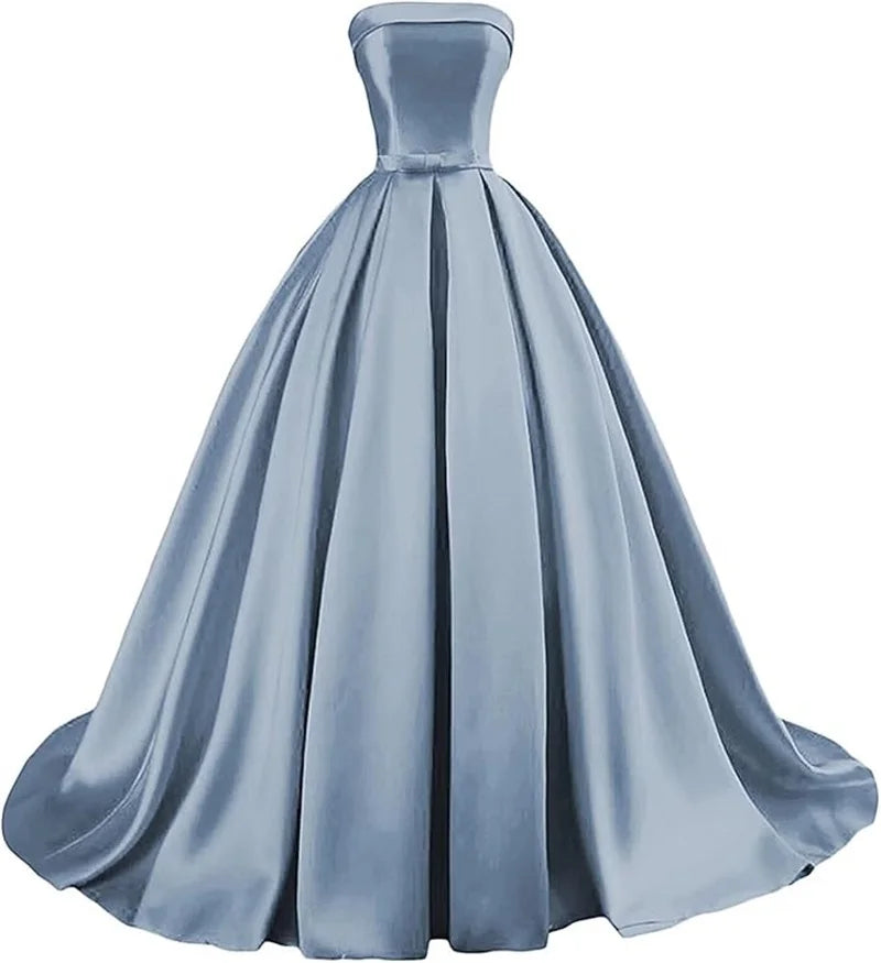 Customized Strapless Satin A-Line Gown