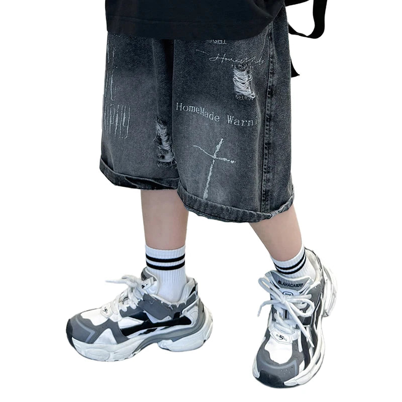 M&T Wear - Boys’ Black Ripped Loose Fit Denim Shorts