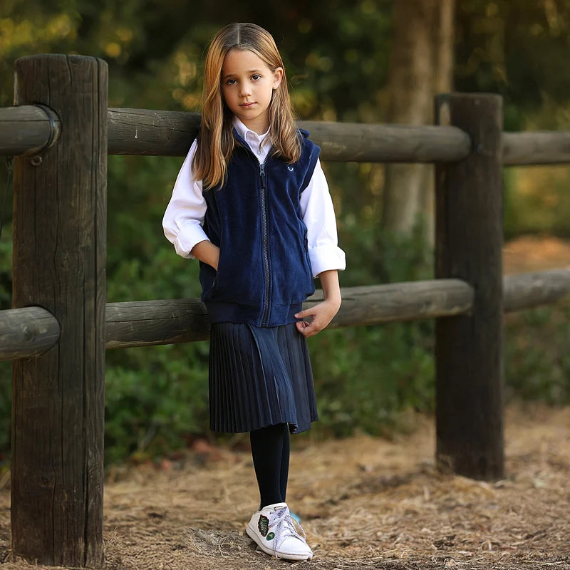M&T Wear - Girl school vest navy velour lining hooded