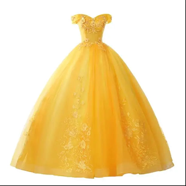 Luxury Gold Lace Quinceanera Ball Gown