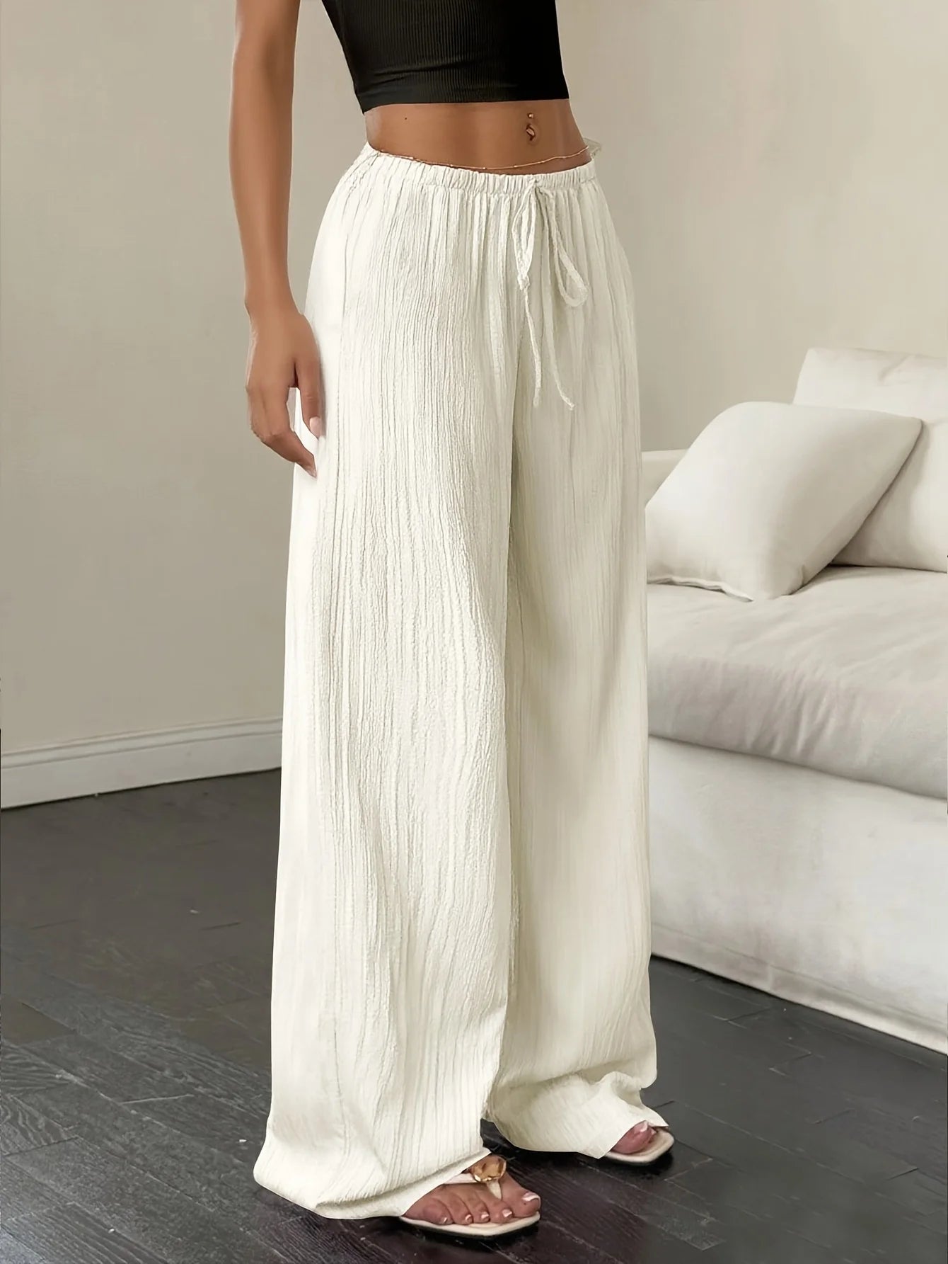 Bohemian High-Waist Pleated Wide-Leg Pants