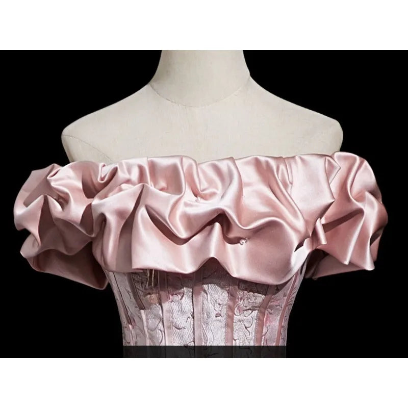 Embroidered One-Shoulder Graduation & Host Gown