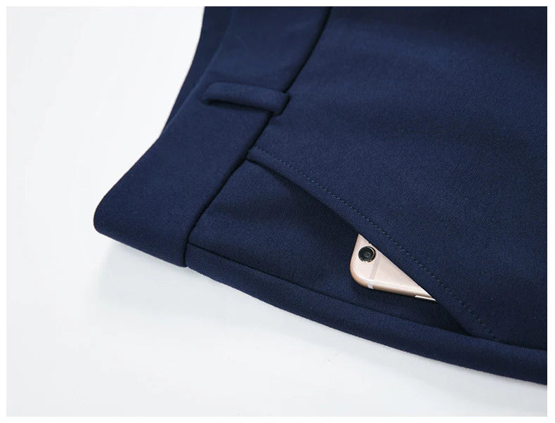 High-Waist Stretch Straight-Leg Casual Trousers