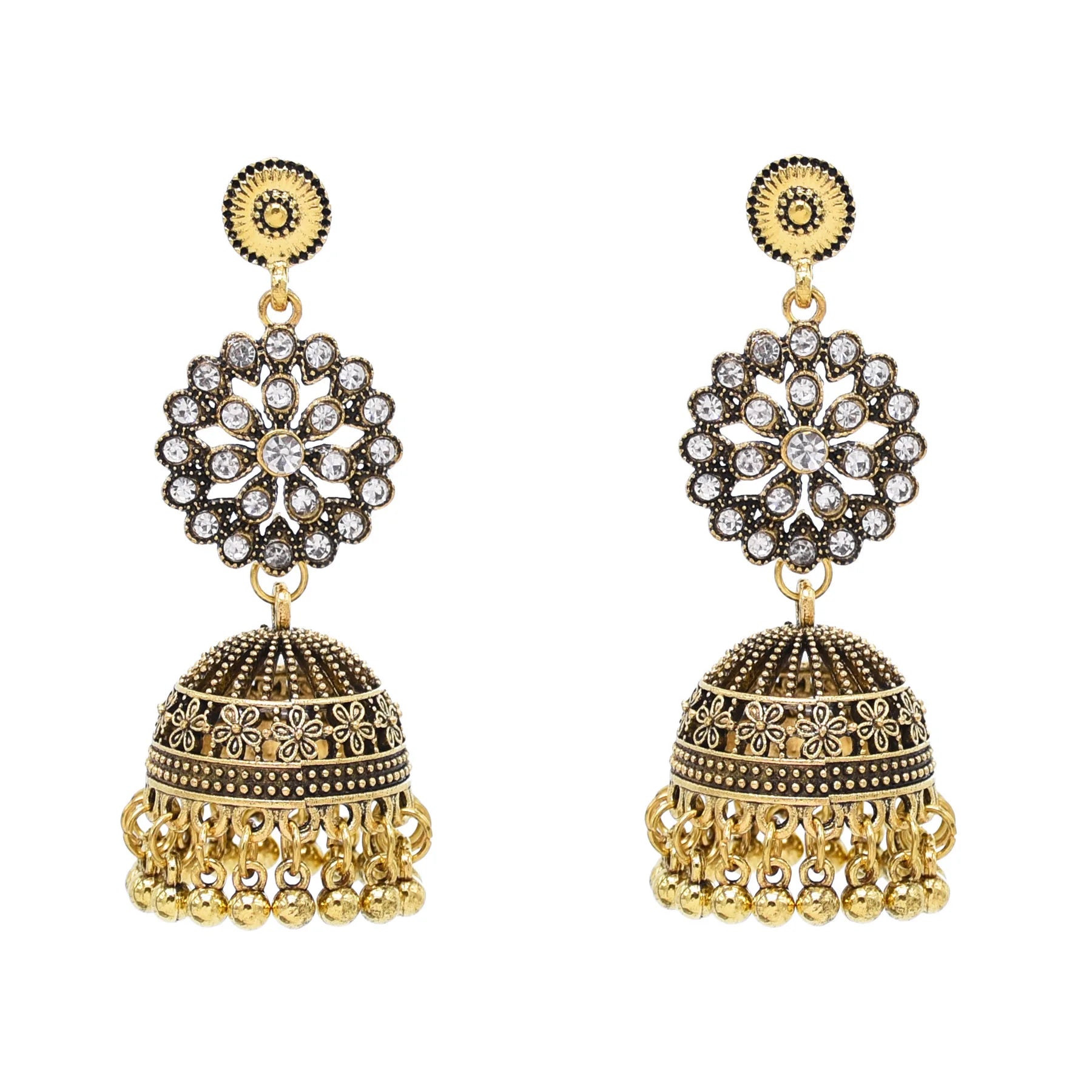 M&T Wear - Traditional Indian Jhumka Earrings for Women | Vintage Peacock Bell Design with Pearl Beads
