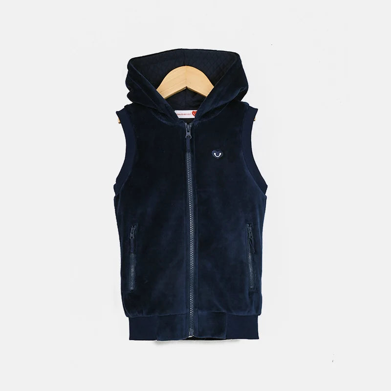 M&T Wear - Girl school vest navy velour lining hooded