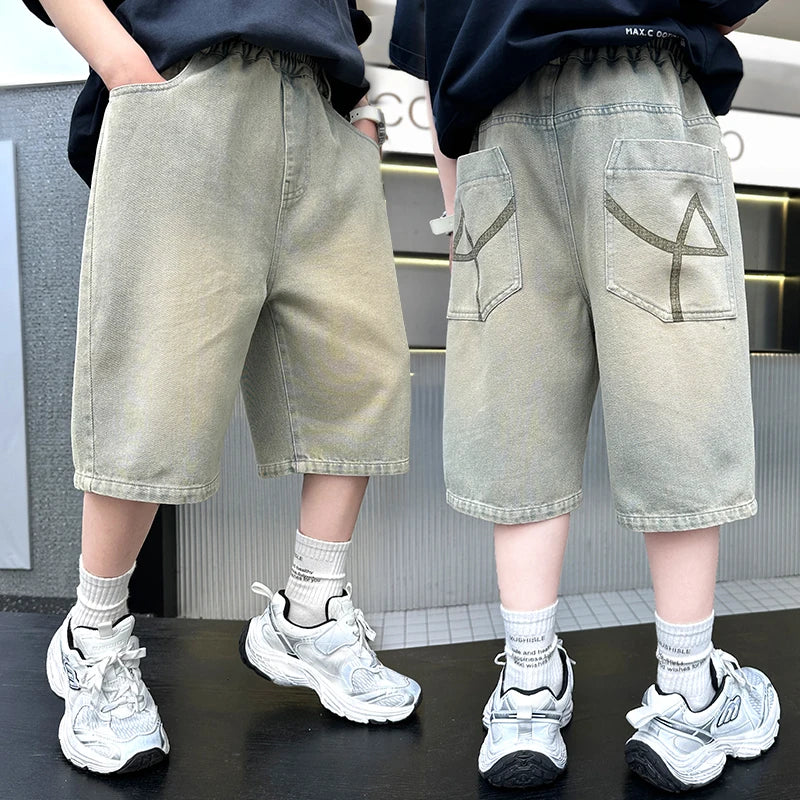 M&T Wear - Boys’ Stylish Mid-Calf Denim Capri Shorts