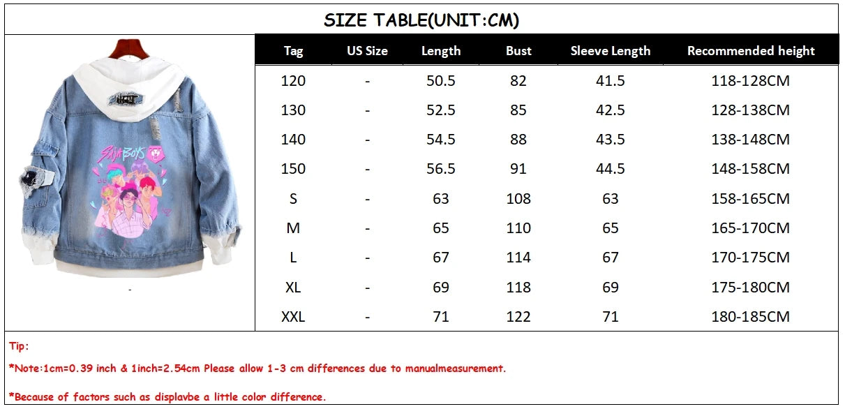 M&T Wear - Kids Denim Jacket Anime Kpop Demon Hunter Saja Boys New Autumn Sweatshirts Hooded Coats Fashion  Adult Casual Streetwear Clothes - M&T Wear