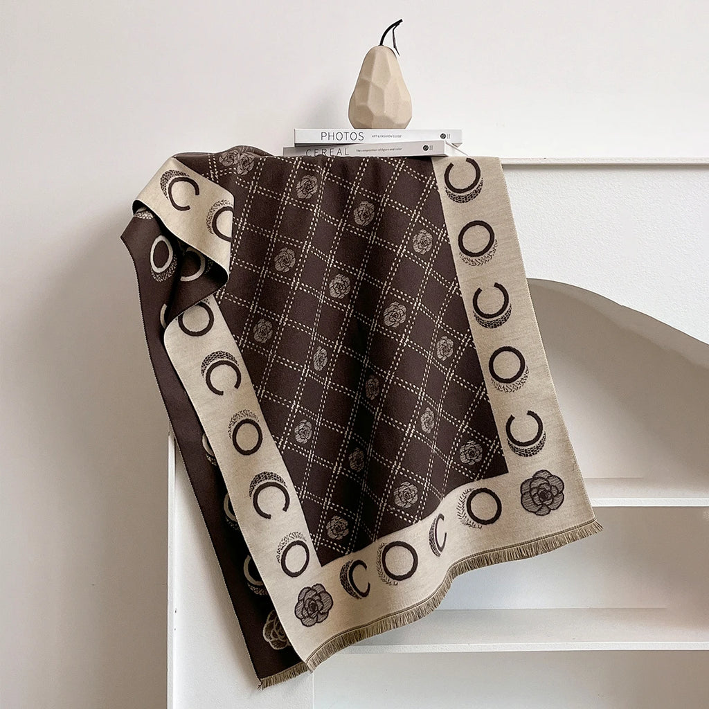 M&T Wear - Luxury Designer Brand Winter Blanket Scarf Shawls for Women Warm Pashmina Cashmere Exquisite Floral Print Large Wrap Long Foular - M&T Wear