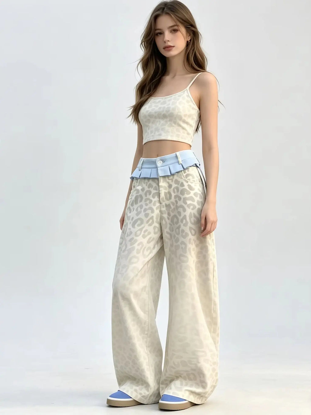 Beige Leopard Print Y2K Baggy Jeans